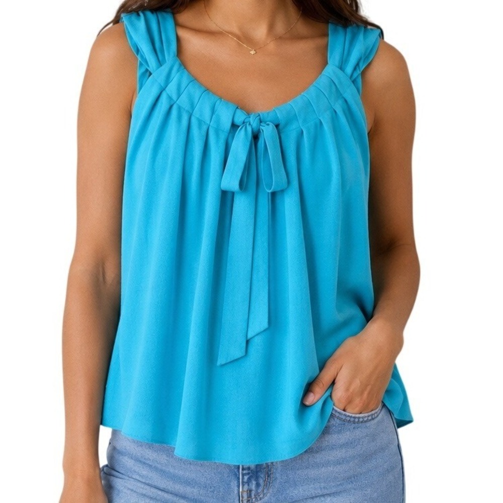 Anthropologie Lilis Closet Antilles Tie Neck Tank Blouse Womens M Blue Feminine